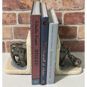 VINTAGE Quon Quon ELEPHANT and Calf Bookends Set of 2 Porcelain Made in Japan